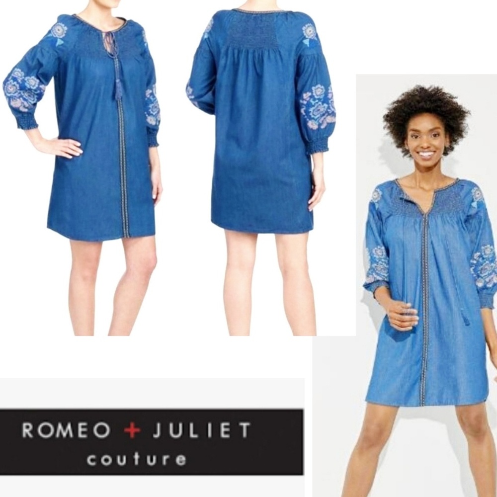 Romeo+Juliet Chambray Denim Embroidered Tunic MED
